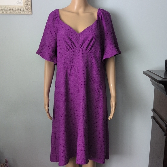 NWT Addition Elle Purple Eyelet Fit & Flare Babydoll Dress NWT 1X - Picture 3 of 16